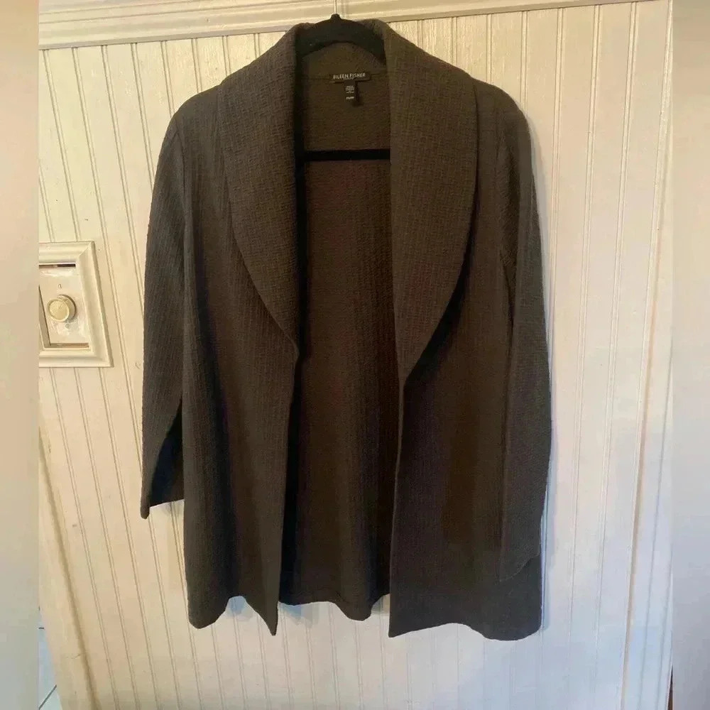 NWOT Eileen Fisher Cotton Tencel Stretch Basket shawl jacket